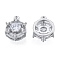 Brass Micro Pave Clear Cubic Zirconia Charms, Cadmium Free & Nickel Free & Lead Free, Flat Round, Real Platinum Plated, 10x8x4.5mm, Hole: 1mm