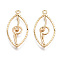 Brass Pendant Rhinestone Settings, Nickel Free, Eye, Real 18K Gold Plated, Fit for 2mm Rhinestone, 26.5x13.5x3mm, Hole: 1.4mm