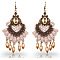 Alloy Plastic Chandelier Earrings, with Glass, Fan with Teardrop, Antique Bronze, Goldenrod, 95x50mm