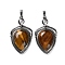 Natural Tiger Eye Pendants, Brass Shield Charms, Antique Silver, Lead Free & Cadmium Free, 45.5x26.5x7mm, Hole: 7x5mm