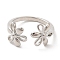 Rack Plating Brass Flower Open Cuff Rings for Women, Cadmium Free & Lead Free, Platinum, Inner Diameter: 17.2mm