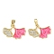 Brass Micro Pave Cubic Zirconia Pendants, with Enamel, Gingko Leaf, Pink, 15.5x14.5x3mm, Hole: 2.5x4.5mm