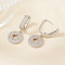 Valentine's Day Brass Clear Cubic Zirconia Flat Round with Hollow Star Hoop Earrings, Silver, 31x13mm