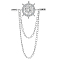 2Pcs Helm Zinc Alloy Hanging Chain Brooches with Crystal Rhinestone, Platinum, 77x45x2mm