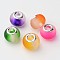 Two Tone Glass European Beads, with Silver Color Plated Brass Double Cores, Large Hole Beads, Rubberized Style, Rondelle, Mixed Color, 15x12mm, Hole: 5mm