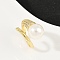 Brass Micro Pave Cubic Zirconia Cuff Rings for Women, with ABS Plastic Imitation Pearls Beads, Round, Rack Plating, Long-Lasting Plated, Lead Free & Cadmium Free, Real 18K Gold Plated, US Size 7 1/4(17.5mm)