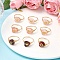 Brass & Cherry Quartz Rose Quartz Natural Red Rainbow Jasper Finger Rings for Women, Heart/ Star/ Moon/ Sun, Mixed Shapes, Inner Diameter: 18~18.5mm, 9pcs/set