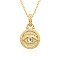 Brass Micro Pave Clear Cubic Zirconia Pendants Necklaces for Women, Flat Round with Evil Eye, Golden, 17.52 inch(44.5cm)