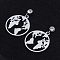 201 Stainless Steel Dangle Stud Earrings, with Clear Cubic Zirconia, Flat Round with Map, Stainless Steel Color, 24.5mm, Pin: 0.8mm