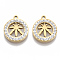 201 Stainless Steel Pendants, with Polymer Clay Crystal Rhinestone, Flat Round with Leaf, Golden, 17x15x2mm, Hole: 1.6mm