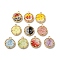 Brass Pendants, with Handmade Porcelain, Buttons, Mixed Color, 16.5x14.5x4mm, Hole: 1.4mm