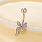 Brass Pave Clear Cubic Zirconia Curved Barbell Bowknot Belly Rings, Platinum, 28x10x10mm, Pin: 1.8mm, Head: 5mm