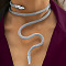 Adjustable Alloy Jet Rhinestone Snake Cuff Choker Necklaces, Wrap Necklaces for Women, Platinum, 35.43 inch(90cm)