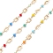 Handmade Brass Rectangle Link Chains, with Colorful Glass Beaded, Soldered, with Spool, Golden, 6.5x4.5x1mm, 11x3.5mm, about 16.40 Feet(5m)/Roll