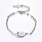Tarnish Resistant 201 Stainless Steel Charm Bracelets, Religion Theme, Oval and Cross, Rosary Center Pieces, Stainless Steel Color, 6-3/4 inch(17~17.2cm), 2.8mm