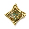 304 Stainless Steel Enamel Pendants, with Natural Green Aventurine Chips inside and Gold Foil, Rhombus Charm, Golden, Ion Plating(IP), 31.5x29x8mm, Hole: 1.5mm