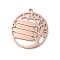 Ion Plating(IP) 304 Stainless Steel Pendants, Laser Cut, Flat Round with Tree Charm, Rose Gold, 32.5x30x1.5mm, Hole: 1.8mm