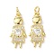 Brass Clear Cubic Zirconia Pendant, with Jump Rings, Long-Lasting Plated, Lead Free & Cadmium Free, Children, Real 18K Gold Plated, 22x9x2.5mm, Hole: 3.4mm
