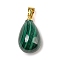 Natural Malachite Pendants, Teardrop Charms with Golden Plated Alloy Snap on Bails, 18x10mm, Hole: 4x4.2mm