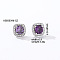 Elegant Zircon Square Stud Earrings for Women, Fashionable and Versatile, Square, Silver, Purple, 9x9mm