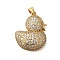 Rack Plating Brass Micro Pave Cubic Zirconia Pendants, Long-Lasting Plated, Lead Free & Cadmium Free, Duck Charms, with Jump Ring, Clear, 26x21x9mm, Hole: 4x3mm