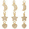 12Pcs 3 Style Brass Micro Pave Clear Cubic Zirconia Charms, Moon & Heart & Star Charm, with Jump Ring, Real 18K Gold Plated, 9~13x7~10x2~2.5mm, Hole: 2mm, 4pcs/style