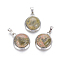 Natura Unakitel Pendants, with Brass Findings, Half Round, Platinum, 23~24x19~20x8~10mm, Hole: 8x5mm