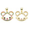 Brass Micro Pave Cubic Zirconia Pendants, with Brass Snap on Bails, Nickel Free, Real 18K Gold Plated, Mouse Charm, Colorful, 16x19x2.5mm, Hole: 3.5x4mm