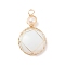 Opalite Pendants, with Golden Tone Copper Wire Wrapped and Natural Cultured Freshwater Pearl, Oval, 34x21x8mm, Hole: 3.7mm