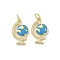 Brass Enamel Pendants, Globe Charms, with Jump Ring, Rack Plating, Long-Lasting Plated, Cadmium Free & Lead Free, Real 18K Gold Plated, 18x11x2mm, Hole: 3mm