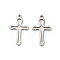 Non-Tarnish 304 Stainless Steel Pendants, Hollow, Cross Charm, Stainless Steel Color, 17x10.5x1mm, Hole: 1mm