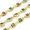 Brass Square Link Chains, with Glass, Lead Free & Cadmium Free, Long-Lasting Plated, Rack Plating, Soldered, with Spool, Real 18K Gold Plated, 9.5x4.5x2mm and 3.5x2.5x0.5mm