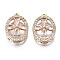 Brass Micro Pave Clear Cubic Zirconia Pendants, Long-Lasting Plated, Cadmium Free & Lead Free, Oval with Clover, Light Gold, 19.5x14x6mm, Hole: 1.4mm