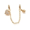 Brass Clear Cubic Zirconia European Safety Chains with Heart & Rose Charms, for European Bracelet Making, Cadmium Free & Nickel Free & Lead Free, Real 18K Gold Plated, 76mm, Hole: 3mm