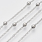 Brass Coated Iron Cable Chains, Satellite Chains, with Brass Round Beads, Soldered, with Spool, Flat Oval, Platinum, 2.2x1.7x0.7mm, about 39.37 Feet(12m)/roll