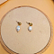 Stainless Steel Stud Earrings, with Freshwater Pearl Pendant for Women, Golden