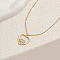 Stainless Steel with Cubic Zirconia Pendant Necklace for Women, Heart, Golden, 17.72 inch(45cm)+50mm extender