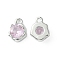 Brass Micro Pave Cubic Zirconia Charms, Cadmium Free & Nickel Free & Lead Free, Irregular Shape Charm, Real Platinum Plated, Pink, 9x7x3mm, Hole: 1.4mm