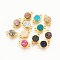 Brass Links Connectors, Nickel Free, with Druzy Resin, Flat Round, Golden, Mixed Color, 12x7.5x4~4.5mm, Hole: 1mm