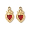 304 Stainless Steel Enamel Charms, Sacred Heart Charm, Real 18K Gold Plated, Ion Plating(IP), FireBrick, 14x7x2mm, Hole: 1.6mm
