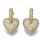Brass Micro Pave Cubic Zirconia Dangle Huggie Hoop Earrings, Nickel Free, Heart, Real 16K Gold Plated, Clear, 21mm, Pin: 1mm