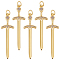 5Pcs Brass Micro Pave Clear Cubic Zirconia Pendants, with Jump Rings, Nickel Free, Sword Shape Charm, Real 16K Gold Plated, 43x12x2.5mm, Hole: 3mm