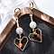 Brass Micro Pave Cubic Zirconia Hoop Earrings, with ABS Imitation Pearl and Agate, Heart, Real 18K Gold Plated, 63x20mm