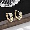 Brass Clear Cubic Zirconia Hoop Earrings, Round, Real 18K Gold Plated, 12.5x4.5x14.5mm