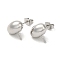 Oval Brass Stud Earring Findings, with 925 Sterling Silver Pins, for Half Drilled Beads, Cadmium Free & Nickel Free & Lead Free, Real Platinum Plated, 12.5x12mm, Pin: 12x0.8mm and 1mm(for Half Drilled Beads)