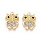 Rack Plating Alloy and Rhinestone Pendants, Owl, Golden, 19x14x3.5mm, Hole: 1.8mm