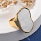 304 Stainless Steel Cuff Rings, with Shell, Oval, Real 18K Gold Plated, 24.5mm, Adjustable