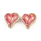 Brass Micro Clear Cubic Zirconia Pendants, Heart Charms, with Glass, Rack Plating, Real 18K Gold Plated, Lead Free & Cadmium Free, Long-Lasting Plated, Pale Violet Red, 15x14.5x9mm, Hole: 3~4x2mm and 7x2mm
