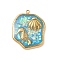 304 Stainless Steel Epoxy Resin with Natural Shell and Sequins Inside Pendants, Nuggets with Sea Horse and Shell Shape Charms, Real 18K Gold Plated, PVD Vacuum Plating, Deep Sky Blue, 24x19.5x2.5mm, Hole: 1.5mm