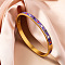304 Stainless Steel Enamel Bangles, Hinged Bangles for Women, Flower, Real 18K Gold Plated, Real 18K Gold Plated, Blue Violet, Inner Diameter: 2-3/8 inch(6cm)